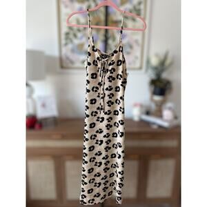 NWT Vero Moda Leopard Print Saga Singlet Calf Maxi Slip Dress Oatmeal Womens XS